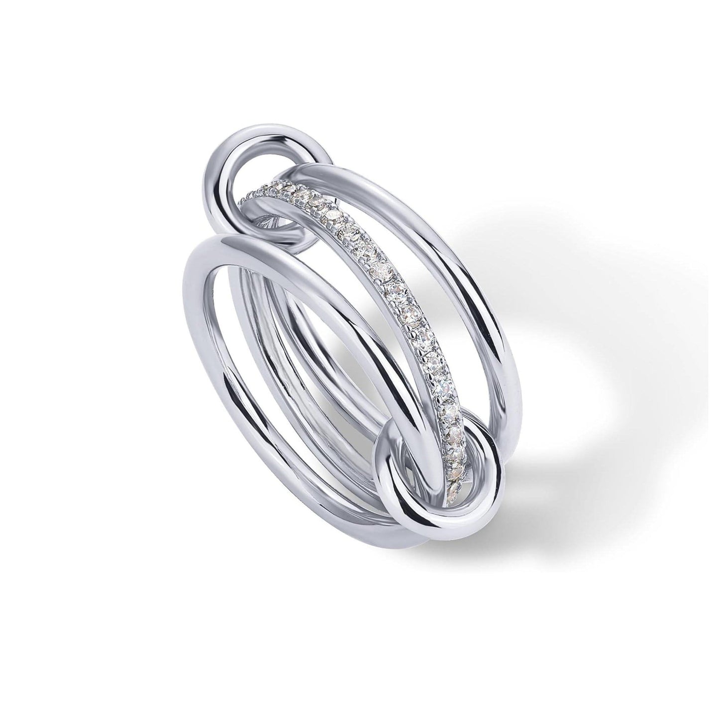 Triple Interlocking Gold Zircon Stackable Ring