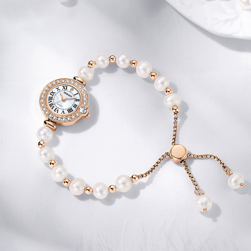 Elegant Pearl Bracelet Watch with MOP Dial