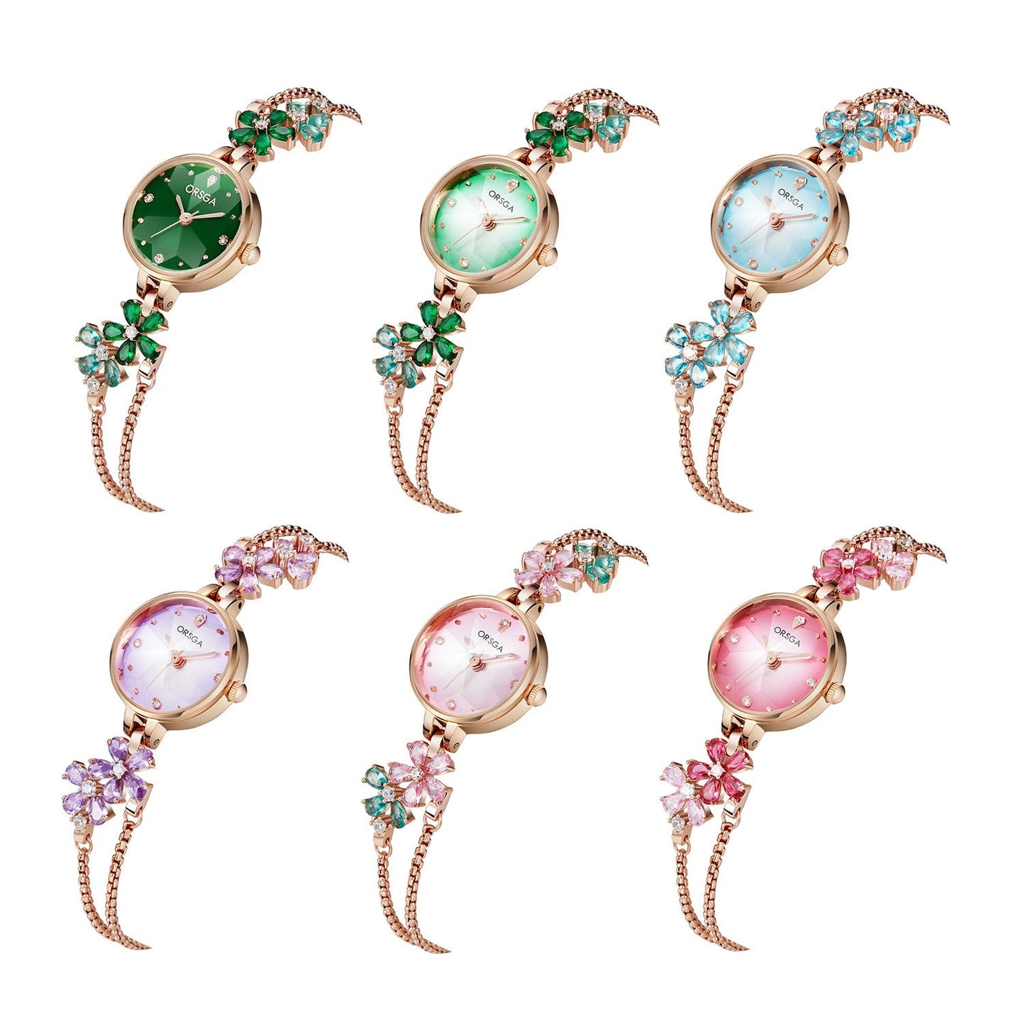 Water-Resistant Gradient Floral Bracelet Watch