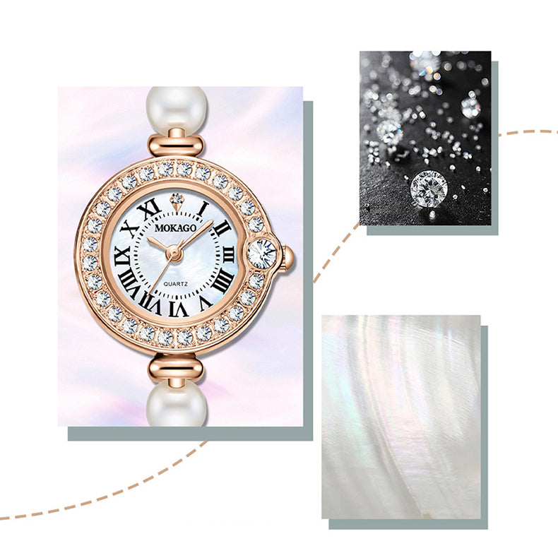 Elegant Pearl Bracelet Watch with MOP Dial