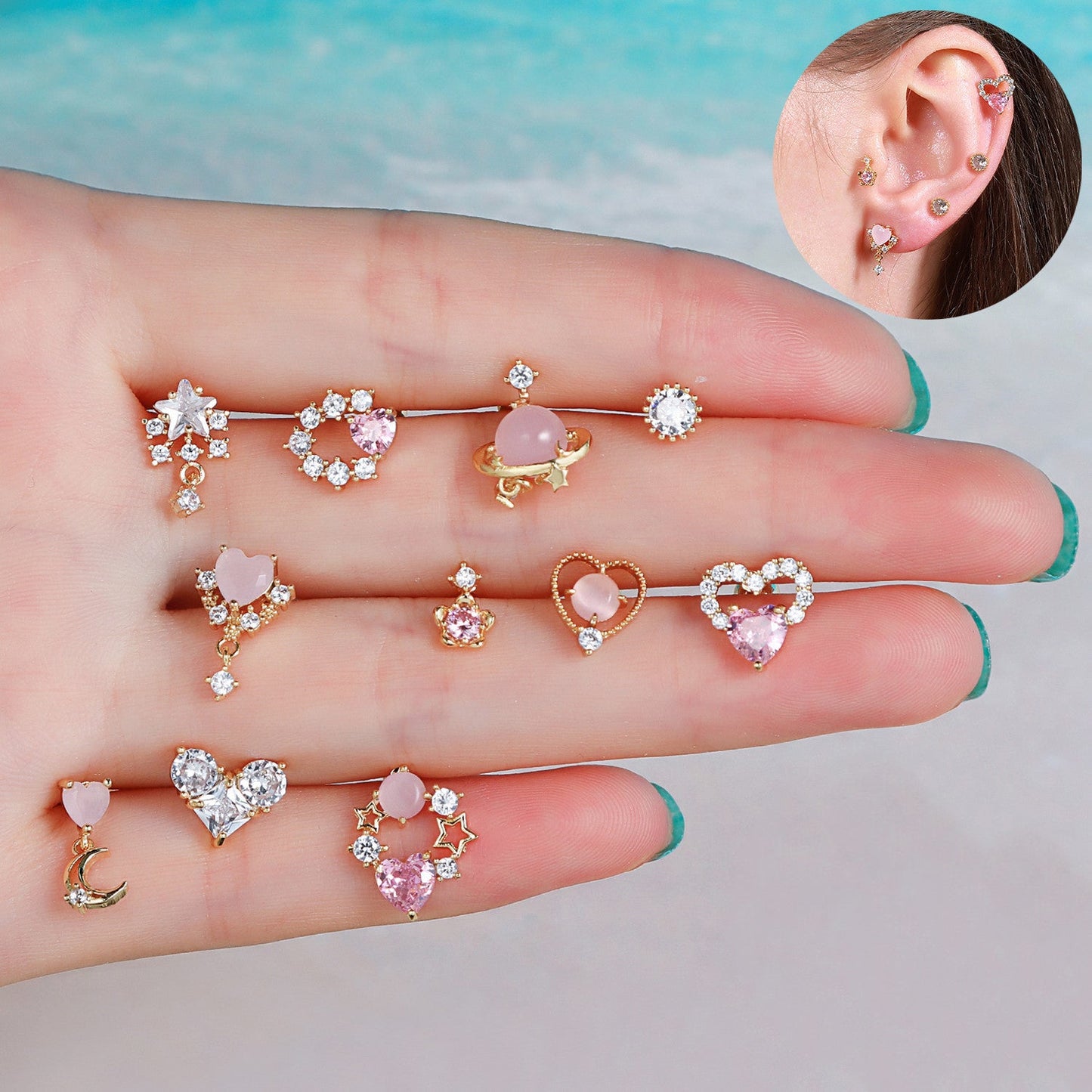 Sweet Pink Love Earrings Set