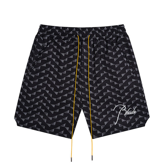 Rhude Letter Embroidered Hip Hop  Casual Split Shorts