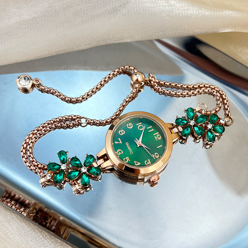 Elegant Crystal Floral Bracelet Watch