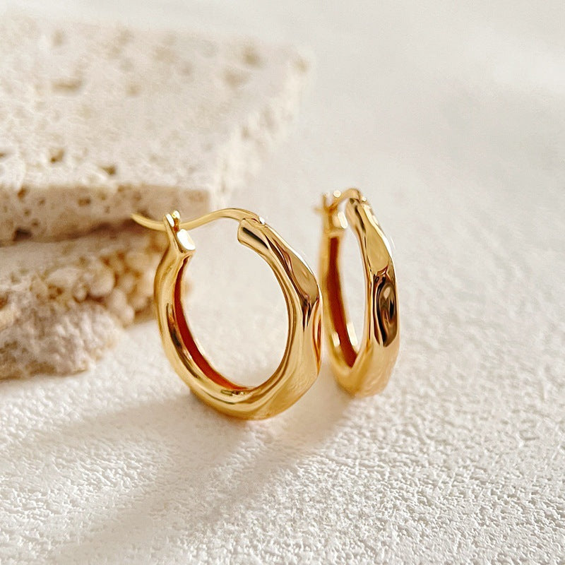 Minimalist Textured Gold Plated Hoop Earrings
