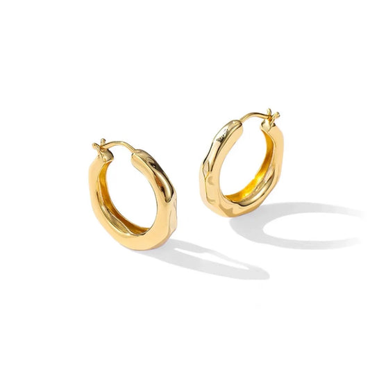 Minimalist Textured Gold Plated Hoop Earrings