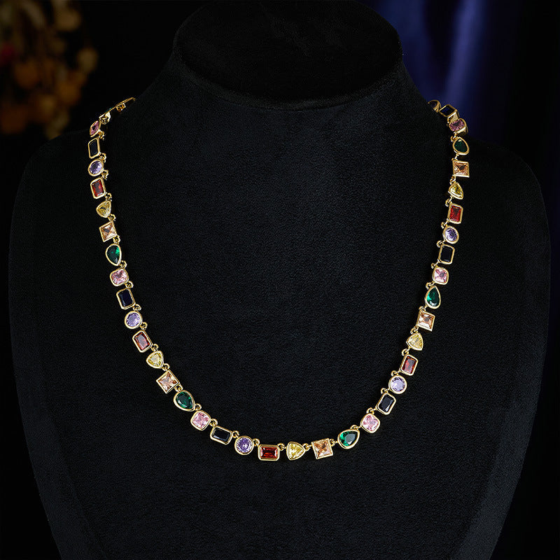 Colorful Geometric Crystal Zirconia Necklace