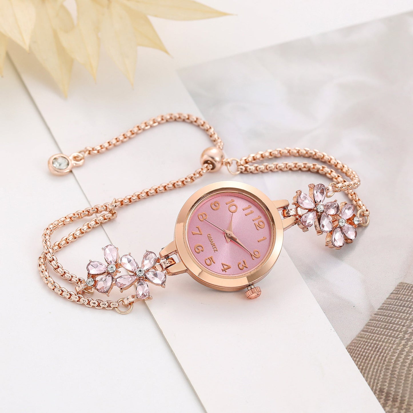 Elegant Crystal Floral Bracelet Watch