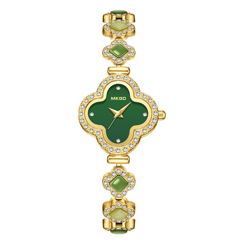 Jade?Decorated Clover Waterproof Watch