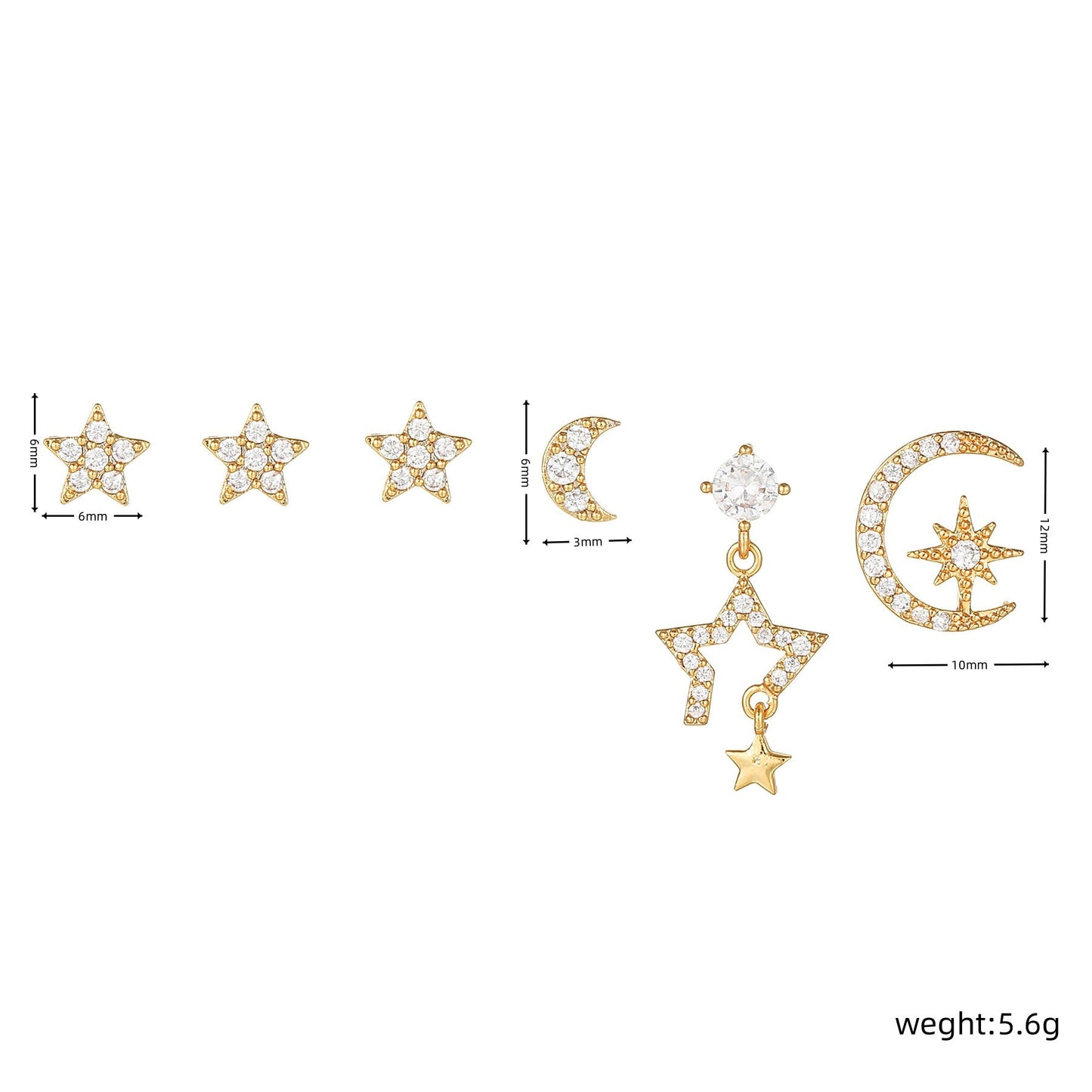 Stackable Star and Moon Earrings Set