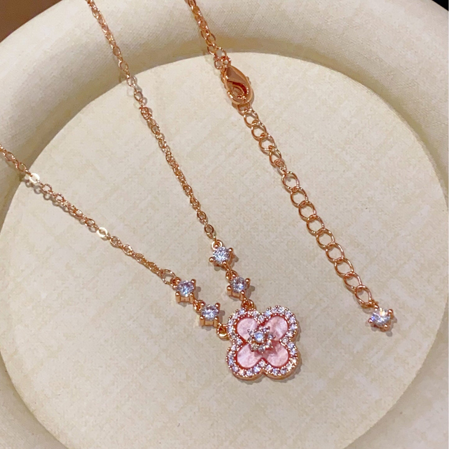 Dainty Pink Clover Lucky Jewelry Set