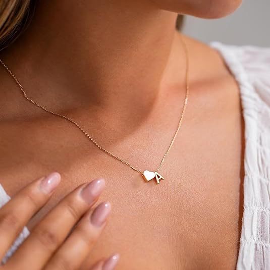 Tiny Heart Initial Necklace ¨C A¨CZ Letters