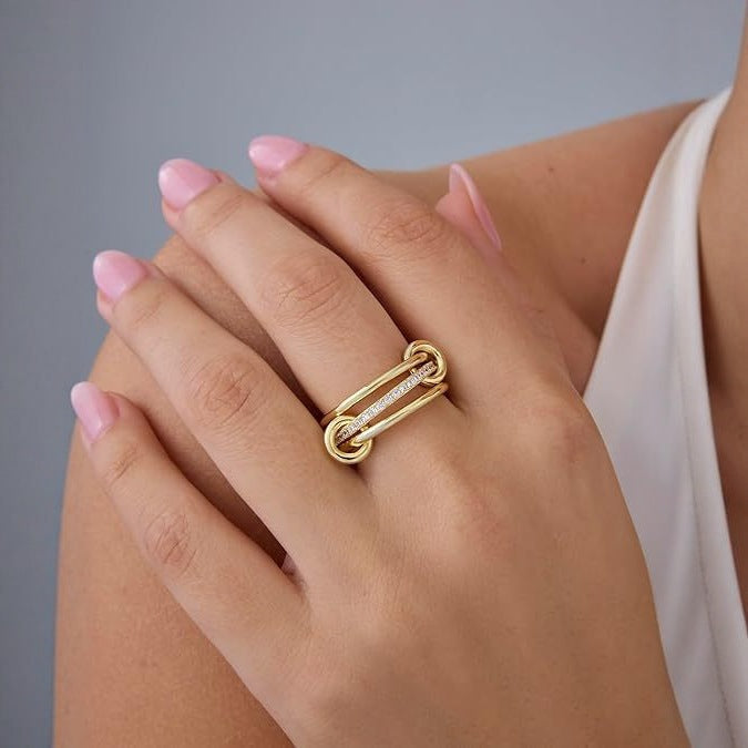 Triple Interlocking Gold Zircon Stackable Ring