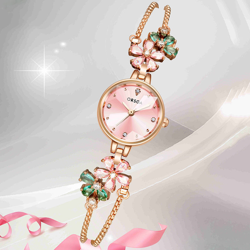 Water-Resistant Gradient Floral Bracelet Watch