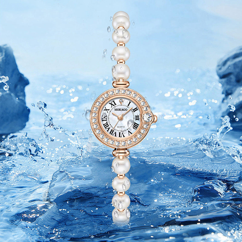 Elegant Pearl Bracelet Watch with MOP Dial