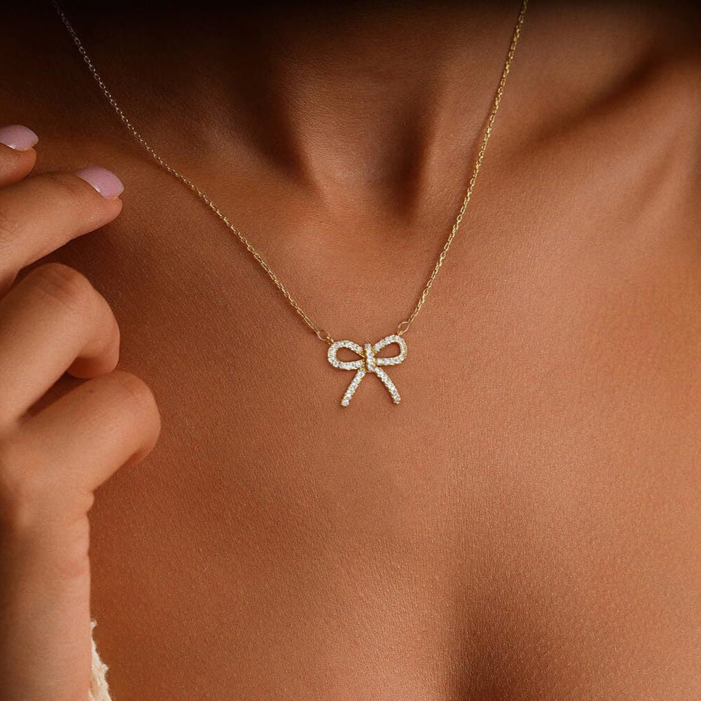 Sparkly Bow Pendant Necklace