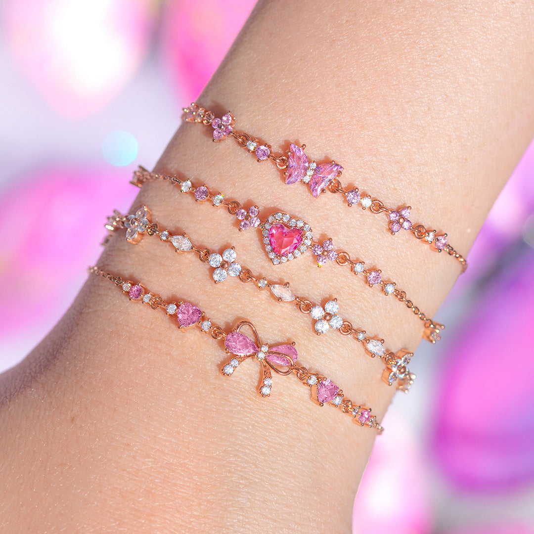 Sweet Pink Bow Crystal Stacking Bracelet