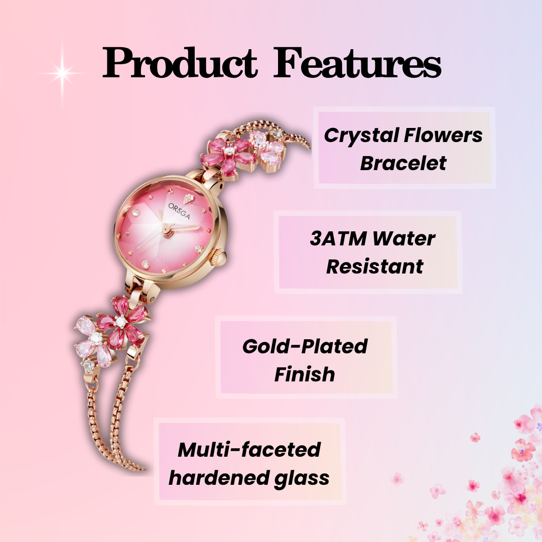 Water-Resistant Gradient Floral Bracelet Watch