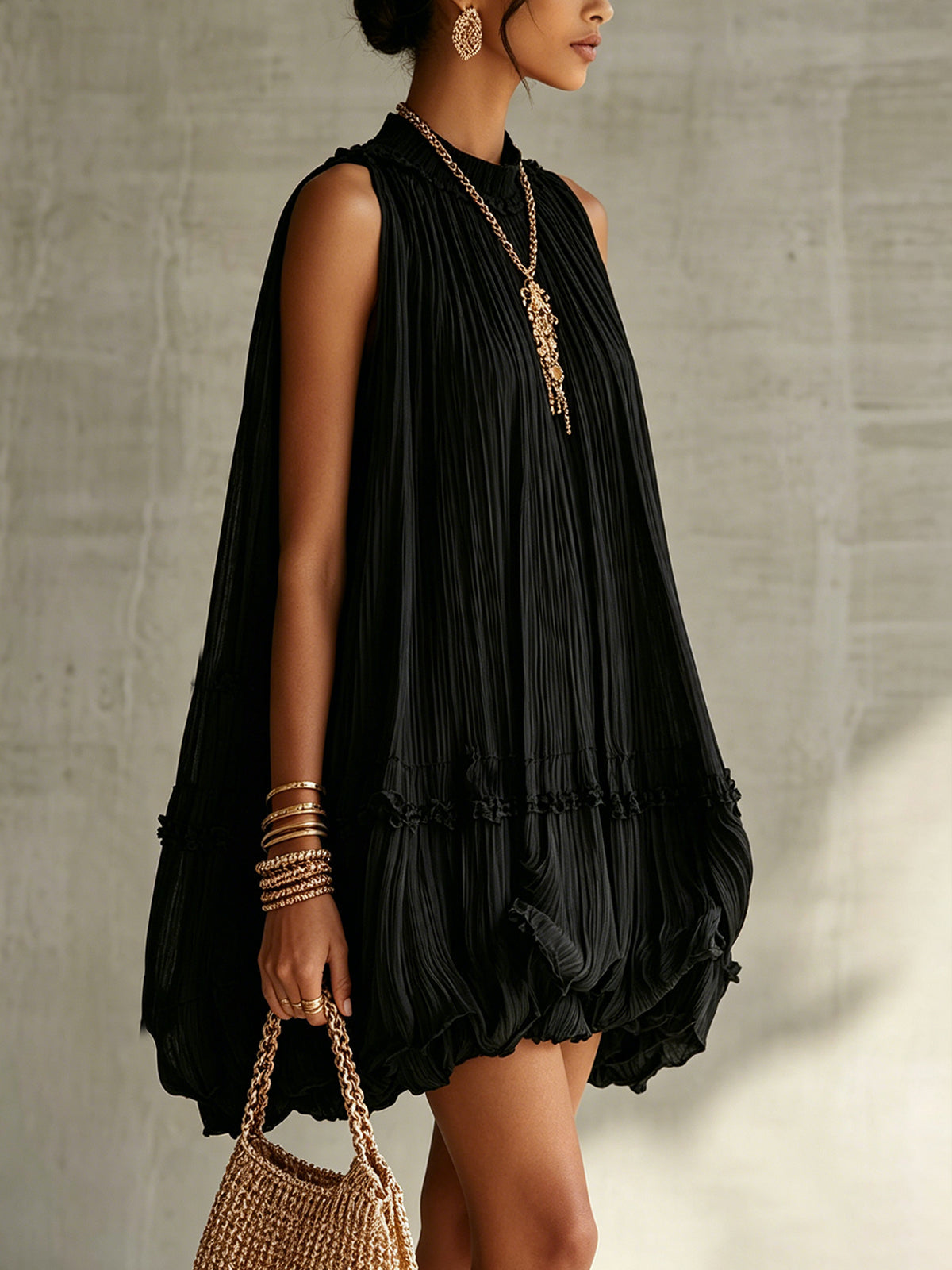 Costanza | Mini abito in chiffon con collo all'americana e gonna a palloncino