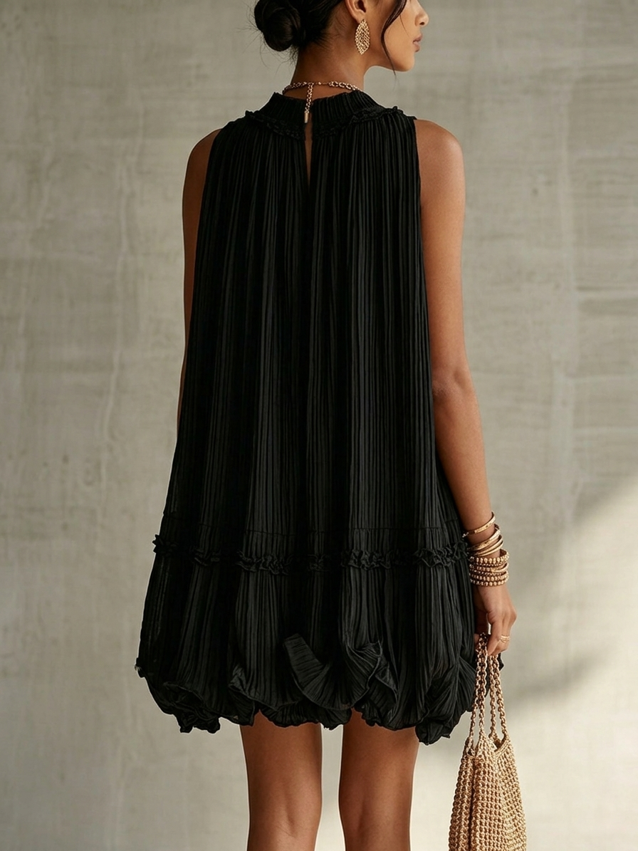 Costanza | Mini abito in chiffon con collo all'americana e gonna a palloncino