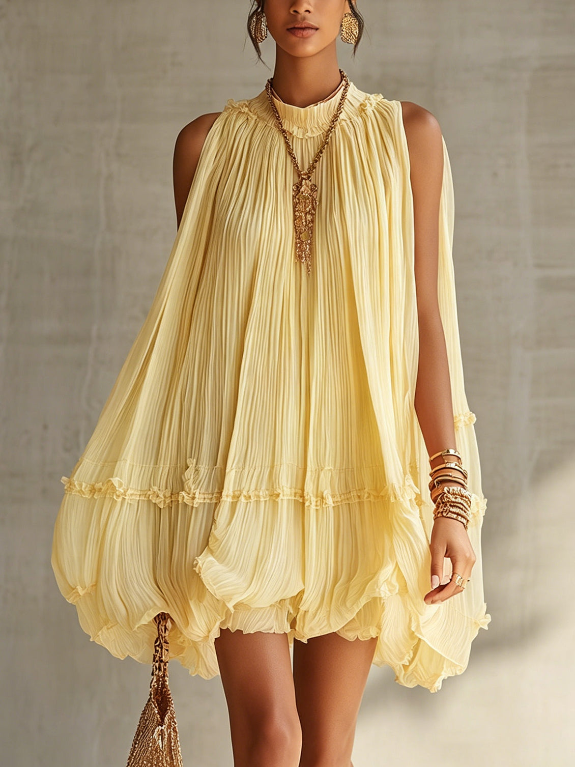 Federica | Mini abito chiffon con collo all'americana e gonna balloon