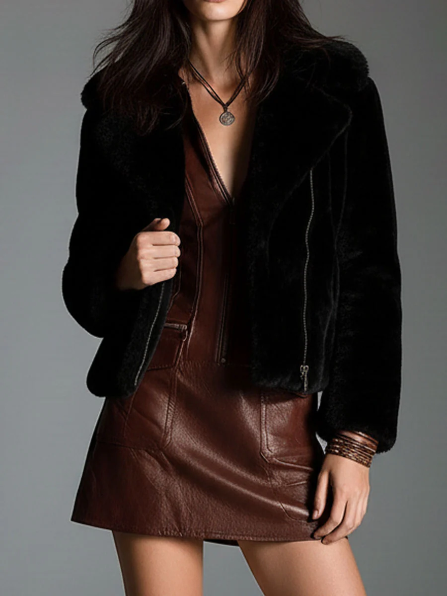 Vestito mini in ecopelle marrone cioccolato con zip