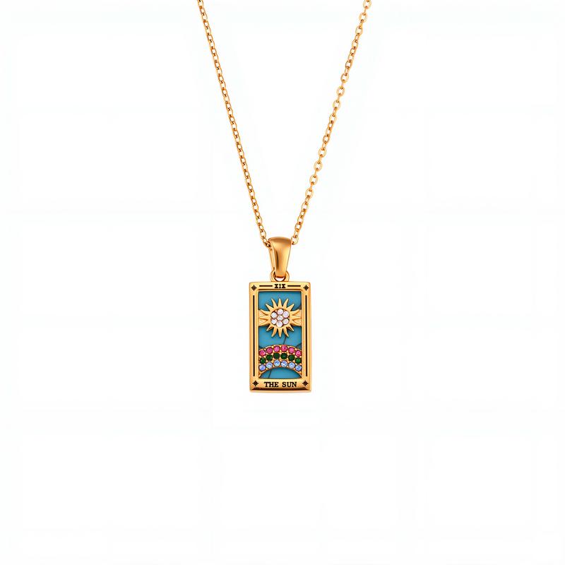 Square Tarot Enamel Titanium Steel Necklace