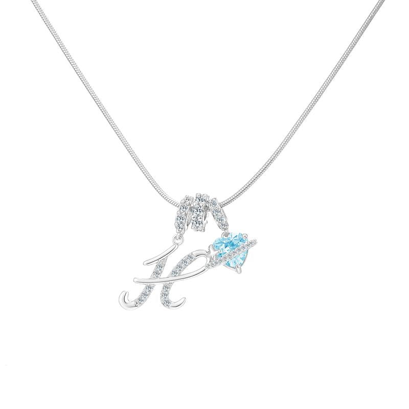 Personalized Initial & Heart Crystal Necklace - Silver