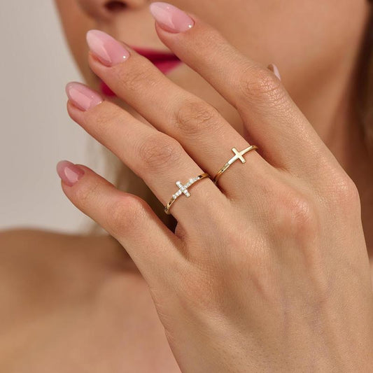 Stackable Thin Cross Ring Set