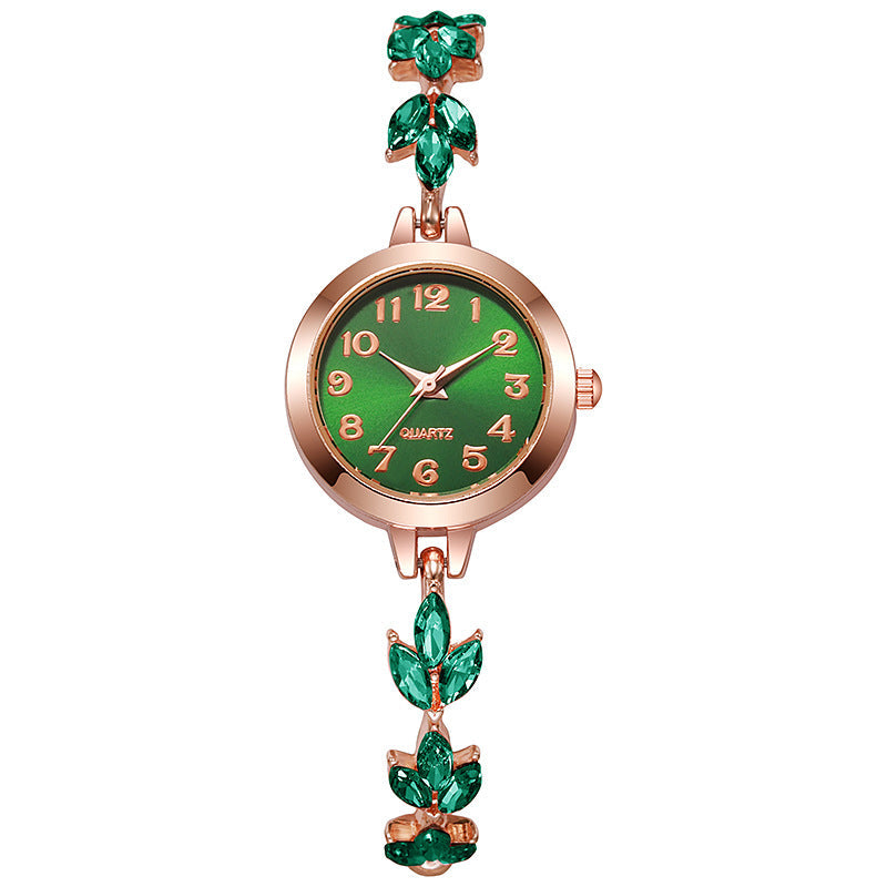 Elegant Sparkling Leaf Bracelet Watch