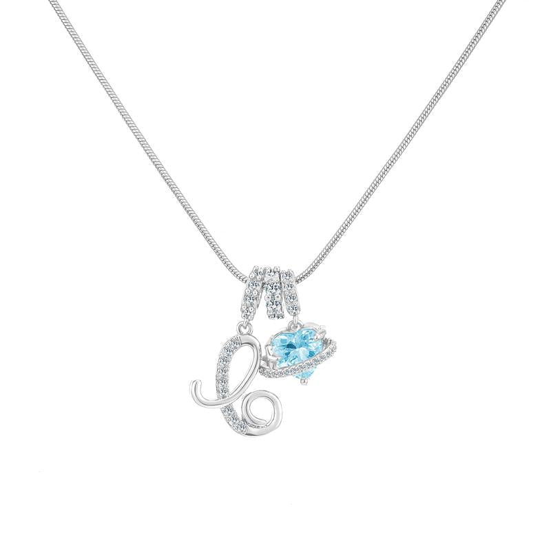 Personalized Initial & Heart Crystal Necklace - Silver