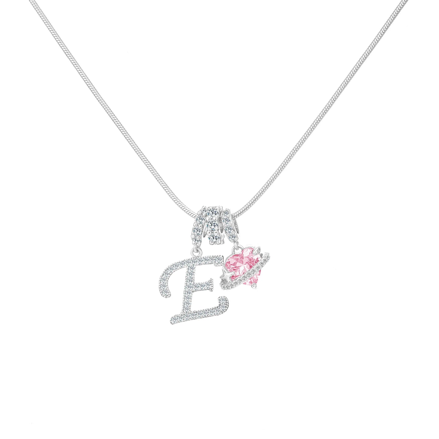 Shimmering Initial & Pink Heart Pendant Necklace