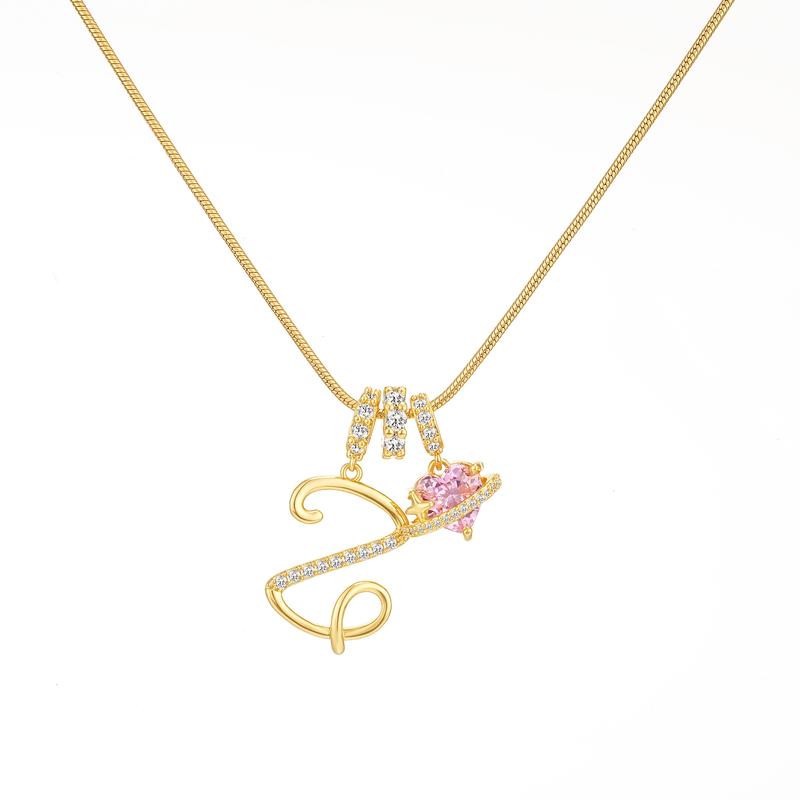 Initial & Heart Zircon Necklace ¨C Gold