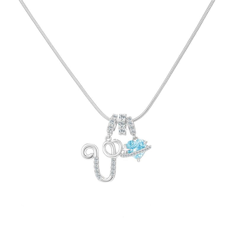 Personalized Initial & Heart Crystal Necklace - Silver