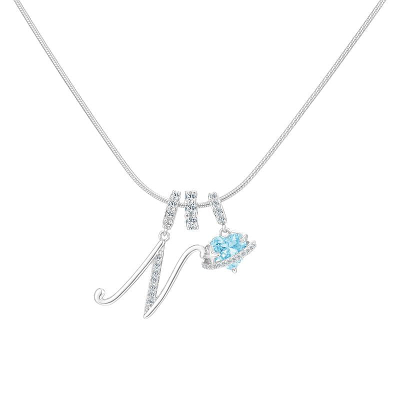 Personalized Initial & Heart Crystal Necklace - Silver