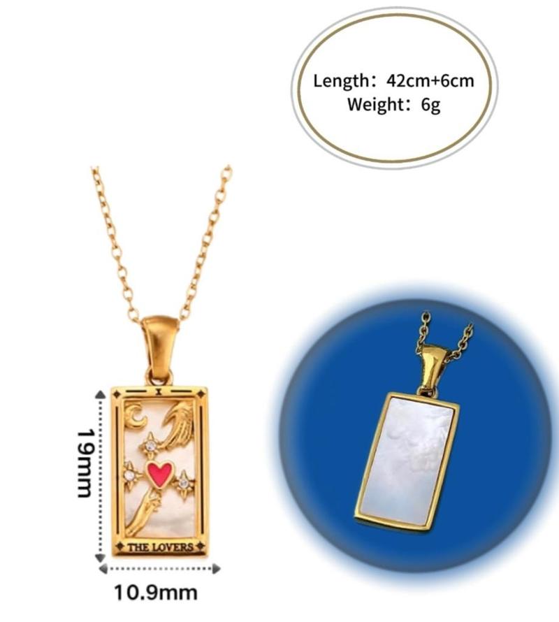 Square Tarot Enamel Titanium Steel Necklace