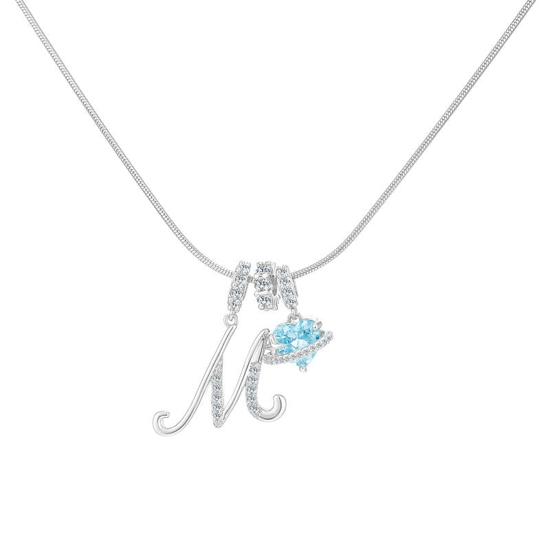 Personalized Initial & Heart Crystal Necklace - Silver