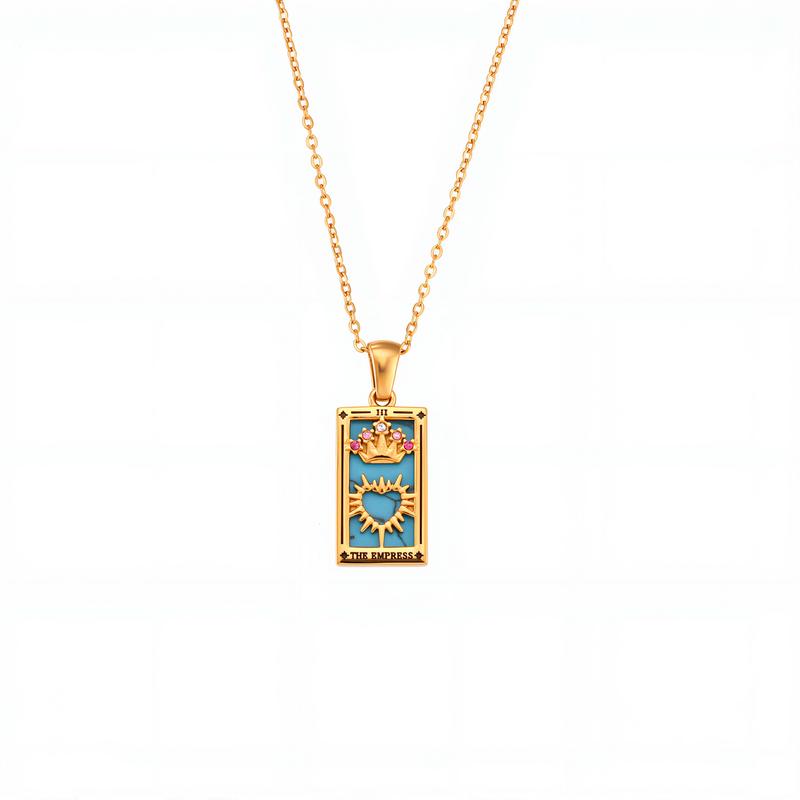 Square Tarot Enamel Titanium Steel Necklace