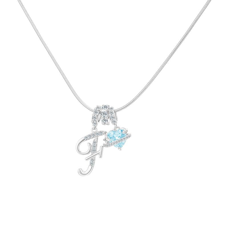 Personalized Initial & Heart Crystal Necklace - Silver