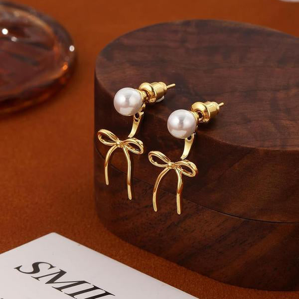Simple Pearl & Bow Earrings