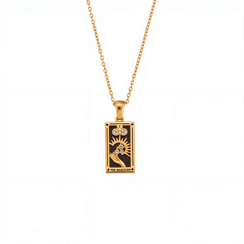 Square Tarot Enamel Titanium Steel Necklace