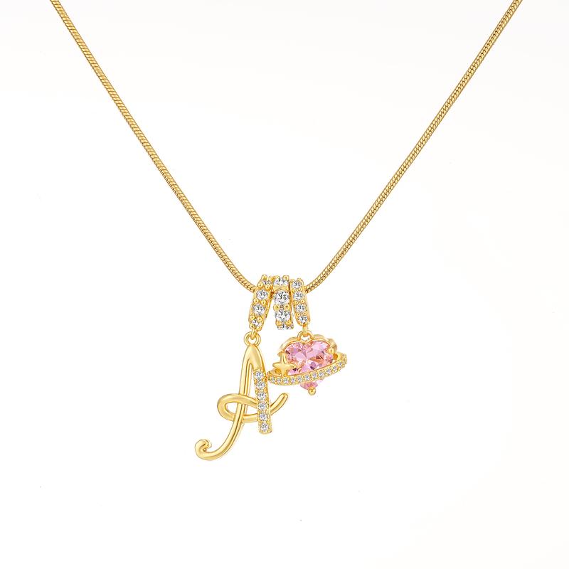 Initial & Heart Zircon Necklace ¨C Gold