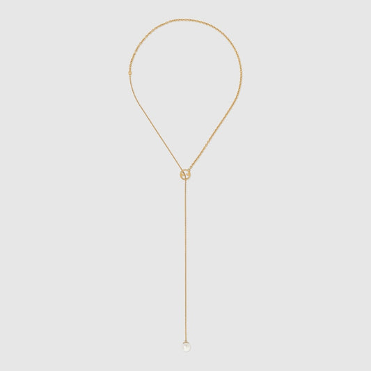 18K Double Gucci Blondie Pearl Drop Necklace