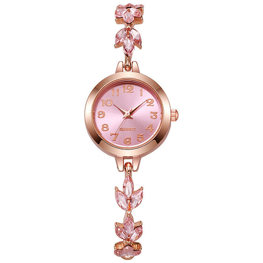 Elegant Sparkling Leaf Bracelet Watch