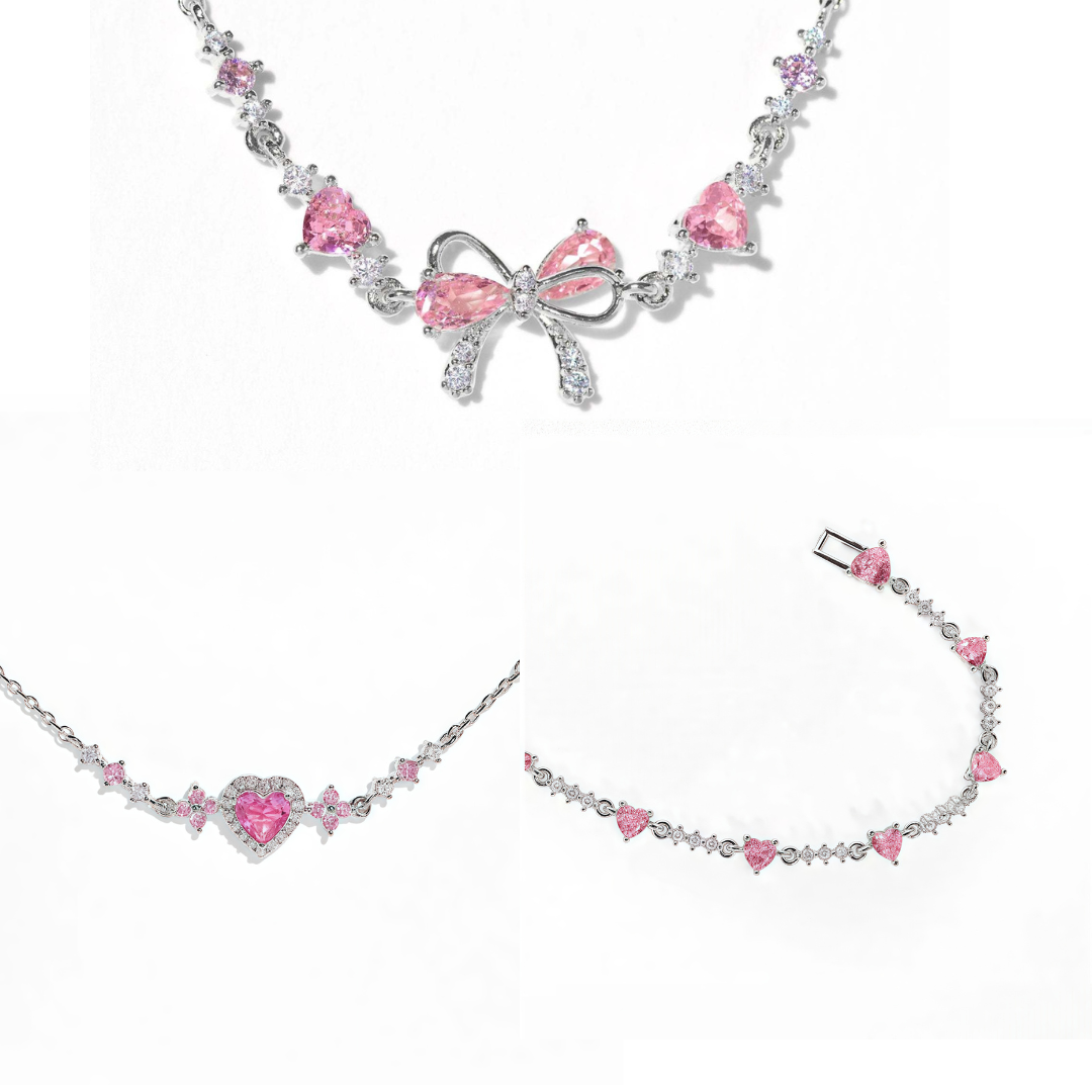 Sweet Pink Bow Crystal Stacking Bracelet
