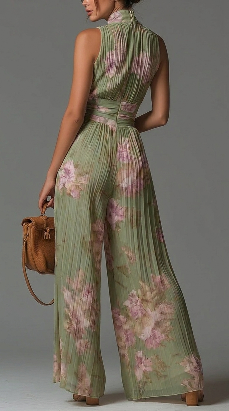 Viola | Tuta in chiffon floreale plissé dal fascino romantico e mediterraneoV
