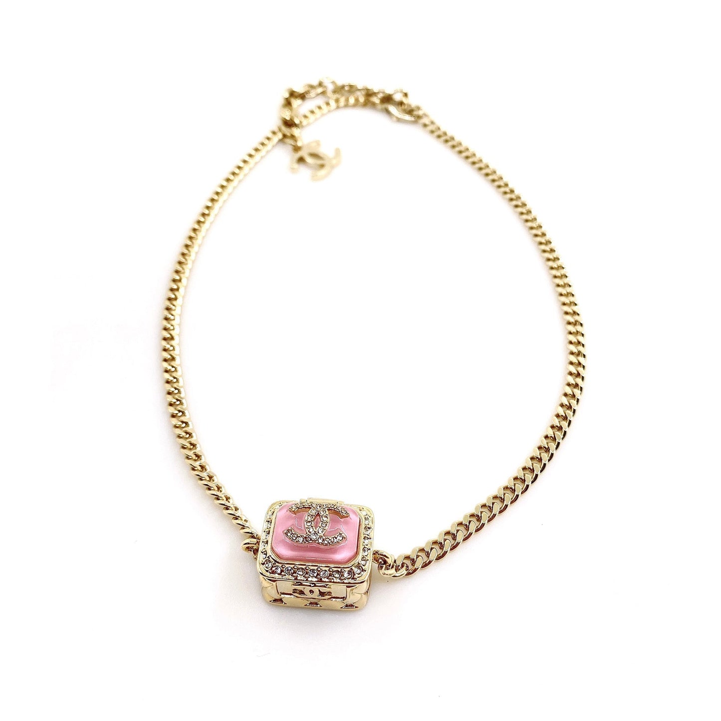 18K  Chanel Pink Resin Chain Necklace
