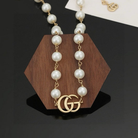 18K Double Gucci Pearl Necklace