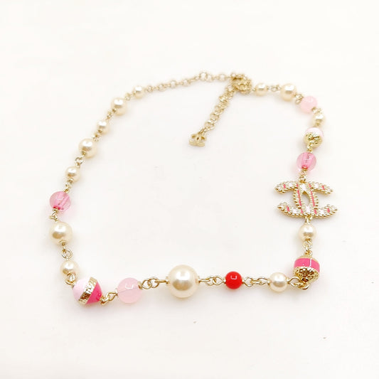 18K  Chanel Pink & White Pearls Necklace