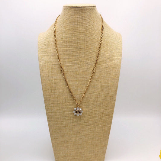 18K Double Gucci Flower Crystals Necklace