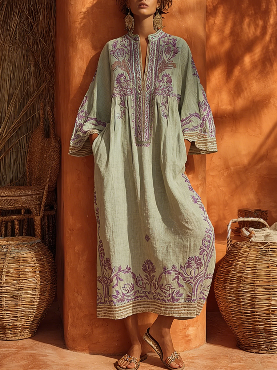Celestina | Abito boho ricamato dal fascino mediterraneo guiallo